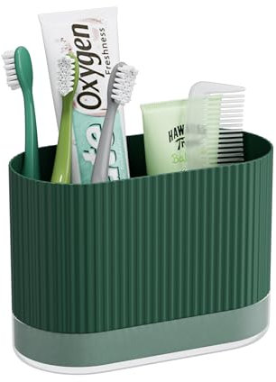 Green Toothbrush Holders for Bathrooms, Plastic Kids Tooth Brush Holder with Drainage and Drip Tray, Cute Shower Toothpaste Holder Stand Organizer Caddy Wall Mount & Countertop Accessories Decor