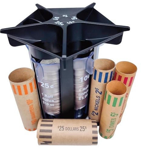 Begchy Münzsortierer Tube Münzzähler mit Münzhüllen, 5-in-1 Wechselsortierer, Münzhalter, Münz-Organizer