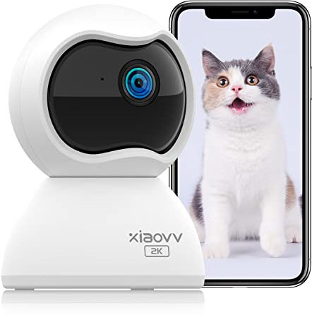 XIAOVV 4MP Überwachungskamera für den Innenbereich,Nachtsicht,Bewegungserkennung,Zwei-Wege-Audio,360 Grad Kamera,2.4G WiFi,App-Benachrichtigungen,Hunde Kamera mit APP