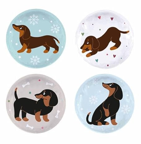 Taschenwärmer 4er Set Dackel | 4 Motive 9x9cm wiederverwendbar | Taschenheizkissen Wärmer Handwärmer Gelkissen