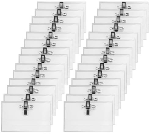 Lot de 60 étiquettes nominatives, 90 x 56 mm, en plastique transparent, pour vêtements, clip, cartes de visite, porte-nom, avec clip, pour bureau, école, voyage