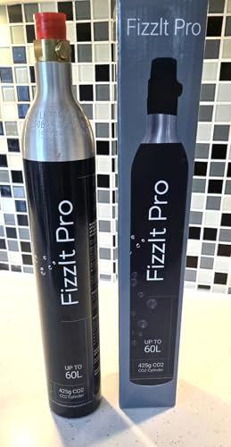 FizzIt Pro 425g CO2 Cylinders, Carbonates Up to 60L, Refillable Soda Makers, Fits Most Screw-Type Compatible Models, Efficient Carbonation for Water & Beverages, Compact & Cost-Effective (Pack of 1)