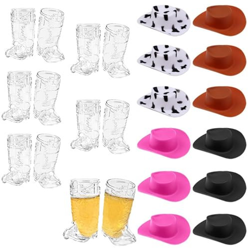 rflaueo 24pcs Mini Cute Cowboy Boot Shot Glasses Plastic Western Cowboy Mini Beer Mugs 1oz Reusable Cowboy Boot Cups for Cowboy Party Bachelorette Party Supplies Wedding Decorations（U277-12）