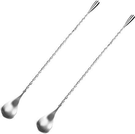 2 cucharas mezcladoras de acero inoxidable, agitadores de cóctel, con mango largo en espiral, cucharas cocteleras, para el hogar, bar