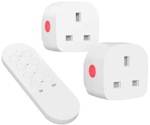 SURNICE Remote Control Plug Socket, 13A/3120W Wireless Plug Remotes Switch, 80m/260Ft Operating Range, 2 Pack Sockets and 1 Remote