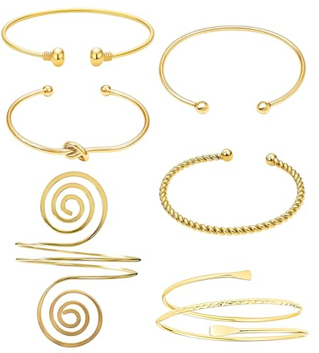 ARROMI 6 PCS Arm Cuff Gold, Arm Cuff, Gold Arm Adjustable Upper Bracelet for Everyday Wear and Special Occasions, Lasting Shine
