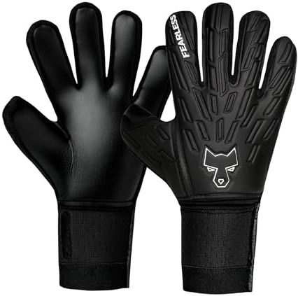 FEARLESS GOALKEEPERS Wolf V Onyx 2.0 - Guantes de Portero Adulto y niño - Guantes Portero fútbol con látex alemán - Agarre Antideslizante - Corte Negativo - Ajuste Tipo Segunda Piel