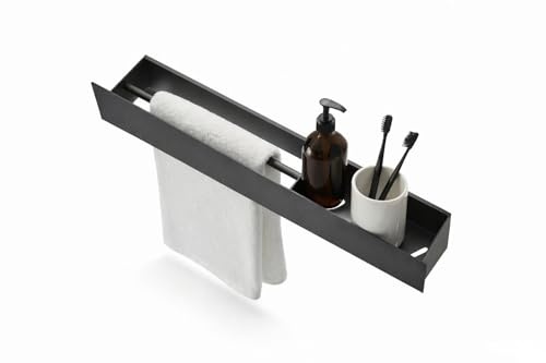 CAREES Toallero Adhesivo sin Taladro 49CM – Fijación de Alta Resistencia, Diseño Moderno Negro Mate con Balda Superior para Baño
