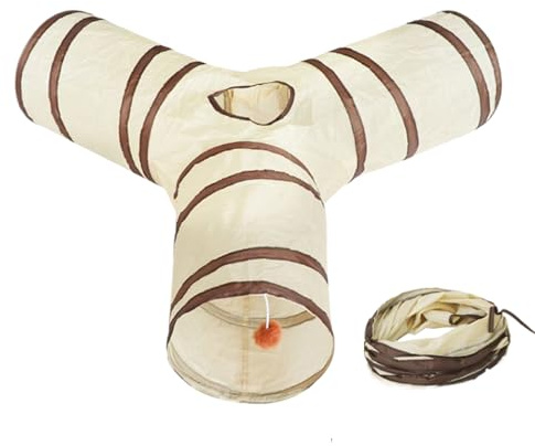 Túnel para gatos | Tubo de juego de 3 vías para gatos, juguetes interactivos con bola de agujero para mirar para interiores, , cachorros, conejos, hurones, enriquecimiento, juego para dormir