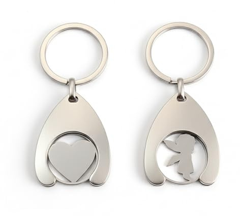 YAZWUR 2 Pièces Débloqueurs de Caddie, Jetons de Chariot Amovibles, Porte-clés en Acier Inoxydable, Accessoire de Caddie (Design Cœur et Ange)