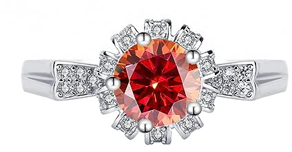 Moissanite förlovningsringar for kvinnor 1ct rundskuren D-färg S925 Sterling Silver VVS1 diamantringar Röd/Gul/Rosa Moissanite-bröllopsringar med certifikat(Red,8)