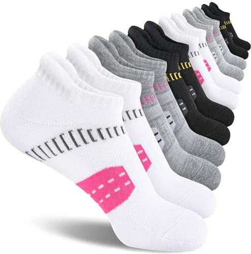 EconioSocken Calcetines de Deporte Mujer Antiampollas Transpirables con Soporte Acolchado, Calcetines Tobilleros para Running, 6/12 Pares 35-38 Rosa