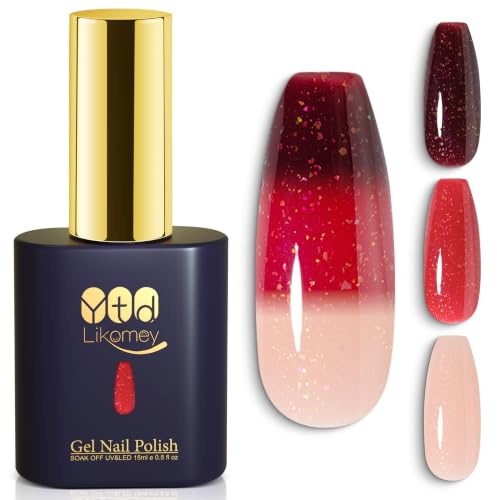 YTD Likomey Semi permanent nagellack nagellack färgförändring gel, tre färger 15 ml paljetter temperaturförändring UV manikyr gel nagellack-naken vattenmelonröd WB608