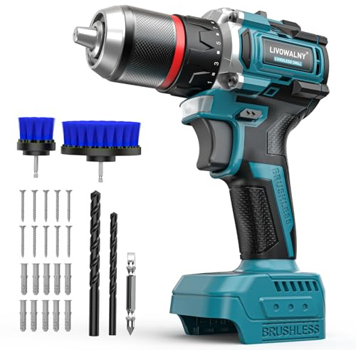 LIVOWALNY 18 V sladdlös borrskruvdragare set kompatibel med Makita batteri – sladdlös skruvmejsel och borr med 50 Nm vridmoment Max, 2-växlad växellåda, för hemreparation, gör-det-själv-entusiaster