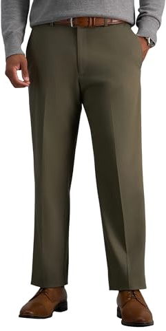 Haggar mensHC10884Premium No Iron Classic Fit Expandable Waist Plain Front Casual Pants - Brown - 40W x 31L