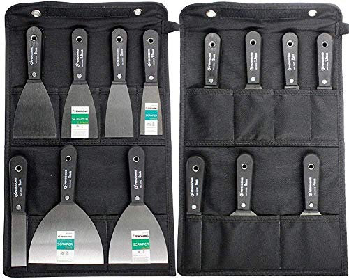 Jeu de Spatules couteau à enduire Ensemble de 7 couteaux à gratter et à mastic, manche en plastique antidérapant avec un sac à outils de rangement pour toile portable