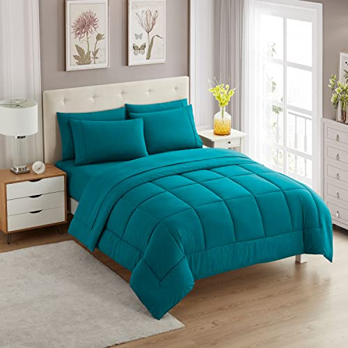 Sweet Home Collection Ultra Soft Down Alternative Set & Luxurious Bed Sheets, Polyester, Teal, Twin