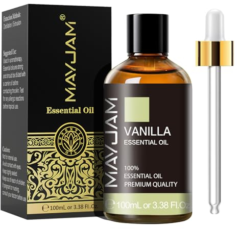 MAYJAM Huile Essentielle de Vanille 100ML de Haute Qualité pour Diffuseur, Humidificateur, DIY, Home, Wardrobes