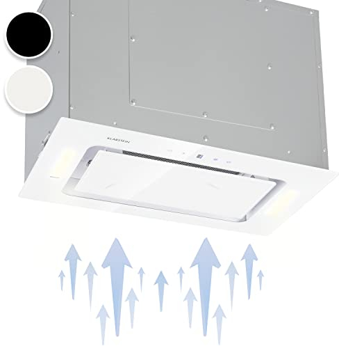 Klarstein Hektor Campana extractora - Extractor de humos, Extractor para montar, 52 cm de ancho, 190 W, Rendimiento de 530 m³/h, Panel táctil LED, Iluminación, Programable, Vidrio, Blanco