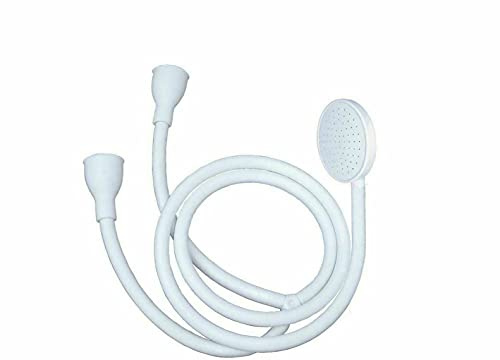 V7® Douchette à double robinet, douchette, pommeau de douche 6 x 8 cm, flexible, pour lavabo, salle de bain, piscine, jardin, blanc, 1.5 m, 252 g, 1 compte