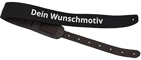 DER BANDMARKT Hochwertiger Leder-Gitarrengurt Mit Motiv-Gravur | Für E-Gitarre, Westerngitarre, Akustik Gitarre Oder Bass | Echtes Leder Mit Gravur (Schwarz)