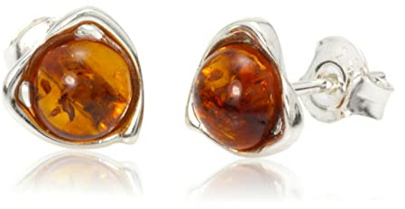 BALTIC AMBER STERLING SILVER 925 Earrings Small Stud Cognac NATURAL Gemstone Earrings Amber Jewellery For Woman