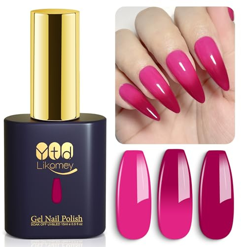 YTD Likomey UV LED Gel Nagellack, 15ml Berry Röd Hot Pink Temperaturfärg, Färgskiftande Manikyr Alla Hjärtans Dag Polish, Kameleontfärg, WB211