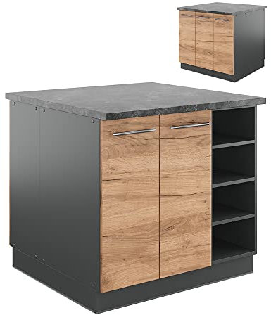 Vicco Kücheninsel Fame-Line, Goldkraft Eiche/Anthrazit, 90 cm ohne Arbeitsplatte