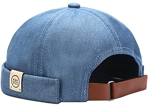 XYIYI Denim Blue Mens Docker Cap Brimless Hats Skullcap Worker Sailor Cap Rolled Cuff Retro Beanie Hat