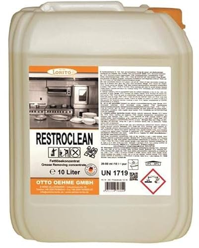 Lorito Restroclean Fettlöser Küche Gastronomie, 10 Liter Konzentrat, Reinigungsmittel für Backofen, Grill, Dunstabzugshauben, Ceranflächen und Küchengeräte
