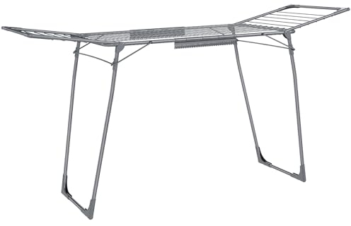SONGMICS Stendibiancheria da pavimento 56,5 x 173 x 96,5 cm, stendibiancheria ala, salvaspazio con supporto per calze in metallo, per vestiti, asciugamani, biancheria, grigio LLR518G01