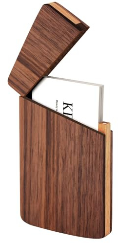 YOYAI Wood Business Card Holders Wooden Business Card Case Name Card Holder Walnut Card Holder with Magnetic Closure Portable (Black walnut)