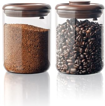 Tourdeus Glass Coffee Container - 10 oz Pop Top Coffee Storage Airtight Canister, Large Ground Coffee Containers Coffee Jars with Lids, 0.63lb, 2 Pack
