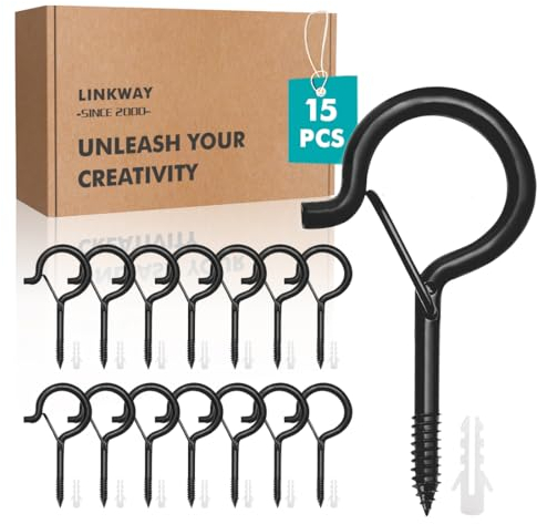 LINKWAY 15 Pcs Outdoor Q-Hanger Screw Hooks,Hooks for Outdoor Lights,Safety Buckle Ceiling Hooks for Hanging Plants, Fairy Lights,Bird Feeder
