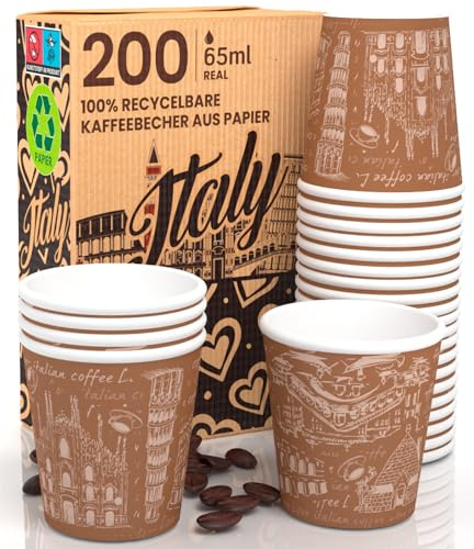 200 koppar i papper kaffe 65 ml Italy Brown miljövänliga biologiskt nedbrytbara engångsmuggar liten njutning varma drycker