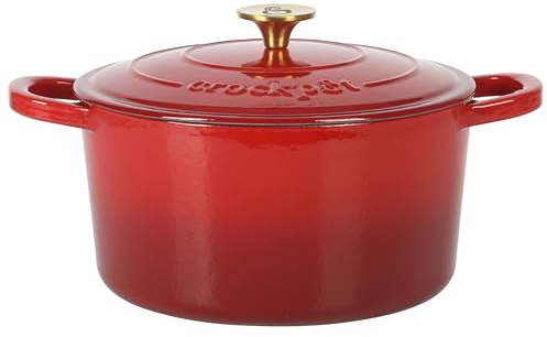Crock Pot Artisan 6-Quart Round European Enameled Cast Iron Dutch Oven Pot With Lid -Gradient Red