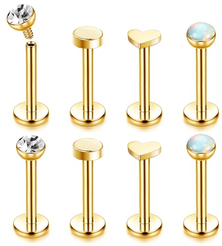 Chriscoco 16G G23 Titan Labret Piercing Internally Threaded Lippenpiercing Tragus Earrings Piercing Ohr Tragus Piercing Medusa Piercing Knorpel Helix Piercing Tragus Stud Gold 6MM