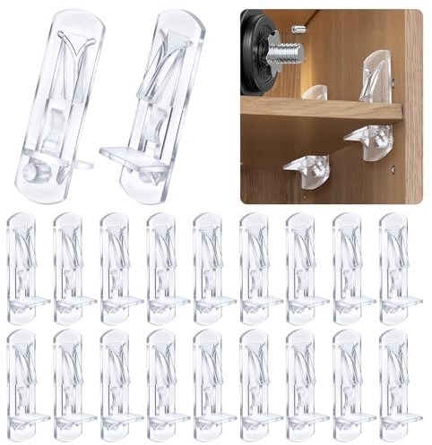Ptwola 20pcs Plastic Locking Shelf Pins Shelf Support Pegs Fits 5mm Diameter Hole & 20mm Thick Shelves Cabinet Clear Self-Locking Bracket for Kitchen Furniture Book Shelves