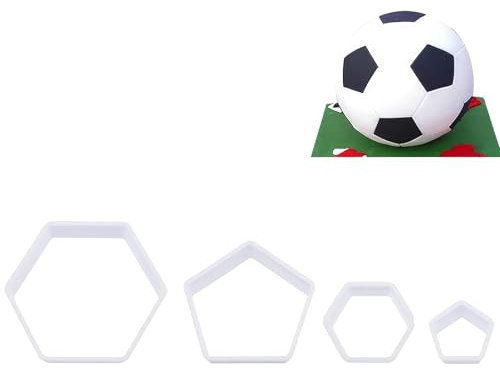DHWEKU Lot de 4 emporte-pièces hexagonaux avec Motif de Football - pour Fondant - Coupe du Monde de Football - Moules à Sucre - Outils de décoration de gâteaux et Desserts
