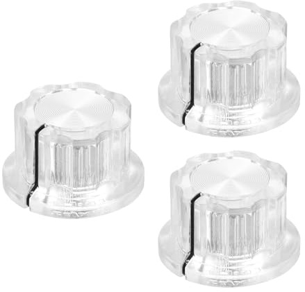 QUARKZMAN 3Pcs Bouton de Potentiomètre Adapté 1/4 Pots d'Arbre, Insertion en Laiton de Vis de Réglage, Transparent Boutons Rotatifs du Contrôleur de Volume