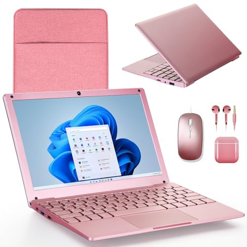 G Ordenador portátil Windows 11, 8GB RAM 128GB ROM, Intel Celeron Quad-Core Processors, 10 Netbook Computer with WiFi, Webcam and Bluetooth, Mini Laptop with Bag, Mouse, Headphone and Mouse Pad