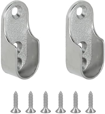 KOVOSCH 2 Stück Kleiderstangenhalter,Schrankrohrlager Oval Halterung Für Kleiderstange Schrank,Vernickelter Stahl,Garderobenrohrhalterung Mit 6 Schrauben