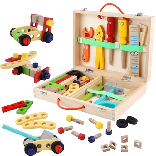 34 Pcs Wooden Tool Box Toys Kids Tool Kit Construction Toys for 3 4 Year Boy Girls Christmas Brithday Gifts
