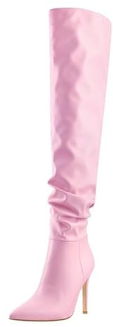 Meinabsatz Schlupfstiefel für Damen Spitze Stiefel Stiletto Overknees Zipper Long Slouchy Boots Lederoptik Rosa 45 EU