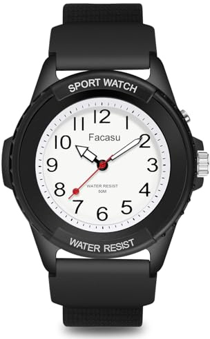 Facasu analog klocka för pojkar flickor, 50 m vattentät lysande urtavla sportkvartsur för tonårsstudenter, silikonarmband ungdoms-studentklocka barnklocka över 10 år