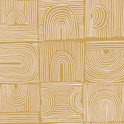 VEELIKE Carta da Parati Geometrica Gialla Boho Astratta Archi Carta da Parati Moderna Geometrica 44,5 cm x 300 cm Decorazioni da Parete Camera da Letto Soggiorno Bagno Pellicola Adesiva per Mobili
