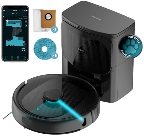 Cecotec Robot Aspirador y Friegasuelos con Base Autovaciado Conga 9590 Spin Revolution Ultra Power Home. 10000Pa, Navegación Láser, 240mins Autonomía, Mopas, Cepillo de Silicona y Mascotas, App