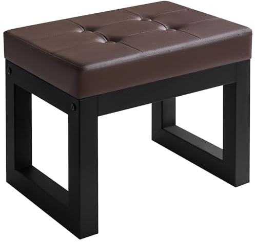 IBUYKE 16 Inch Small Foot Stool Ottoman, Rectangle PU Faux Leather Foot Rest with Padded Seat and Metal Legs, Modern Ottoman Foot Rest for Living Room Bedroom Entryway Couch, Deep Coffee WBD026K