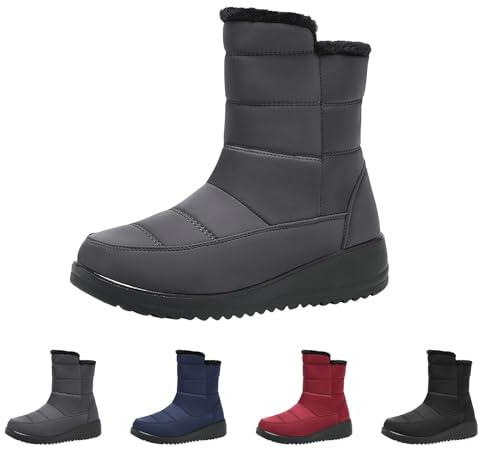 Stövletter dam vinter fodrade – ankelstövlar dam med klack eleganta snöstövlar vinter slip-on stövlar lätta halkfria skidskor halvskaft vandringskängor slip-on snöstövlar