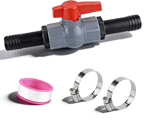 Bcuuozeeing kulkran med slangkoppling, pool slangkoppling, PVC kulkran, inkl. 1 avstängningsventil med inre gäng 1 1/4 (40mm) + 25mm, 2 slangmuffor, för pool och dammbyggnad, akvarieteknik
